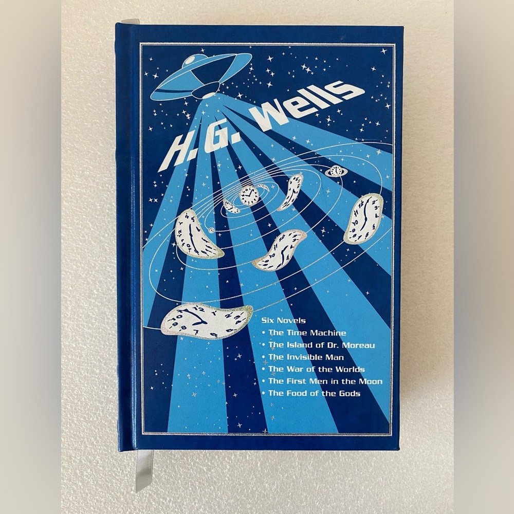 H.G. Wells Six Novels Sci-Fi HC Blue Leather Bound Book Canterbury Classics